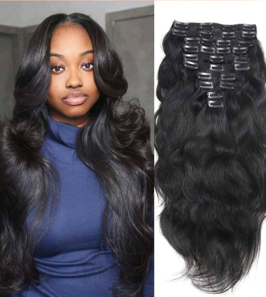 10pcs Natural Wave Black Clip in Hair Extensions